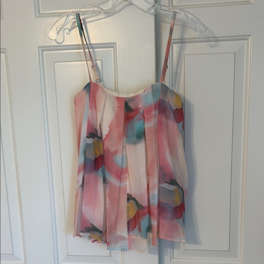 Alice + Olivia Floral Watercolor Pleated Cami Top - Pink